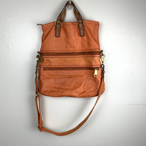 Fossil Handbags - Fossil Burnt Orange Fold Over Leather Satchel